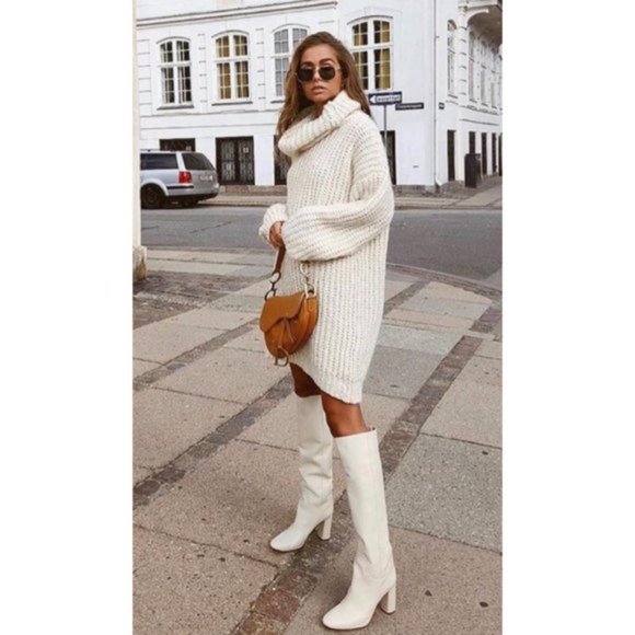 Zara Shoes - NWOT Zara Knee High Heeled White Leather Boots